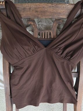 Lands End Brown Tankini Swim Top Mocha Brown 14 Padded Cups Wide Straps Neutral